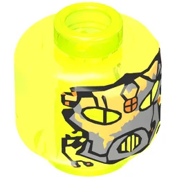 Minifig Head Alien, Gray Mask and Mouth Grille Print [Blocked Open Stud] / Trans-Neon Green