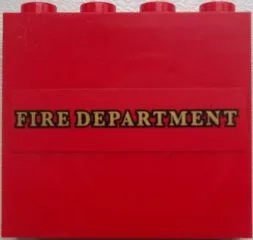 Panel 1 x 4 x 3 with Side Supports - Hollow Studs with 'FIRE DEPARTMENT' Pattern (Sticker) - Set 9484