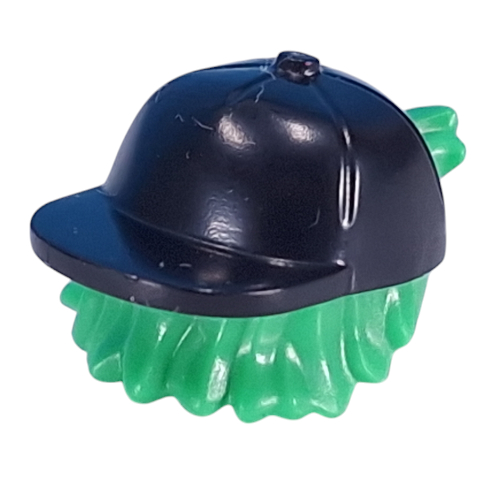Lego Hair and Hat, Backwards Cap, Bright Green Hair Pattern / Black