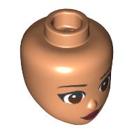 Lego Minidoll Head with Thin Black Eyebrows, Reddish Brown Eyes, Dark Red Lips print / Nougat