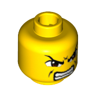 Lego Minifig Head Guard, Dual Sided, Brown Eyes, Scowl with Mouth Closed / Bared Teeth Print [Blocked Open Stud] / Yellow