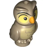 Animal, Bird, Owl Baby Tan Chest, Yellow Eyes, Orange Beak / Dark Tan