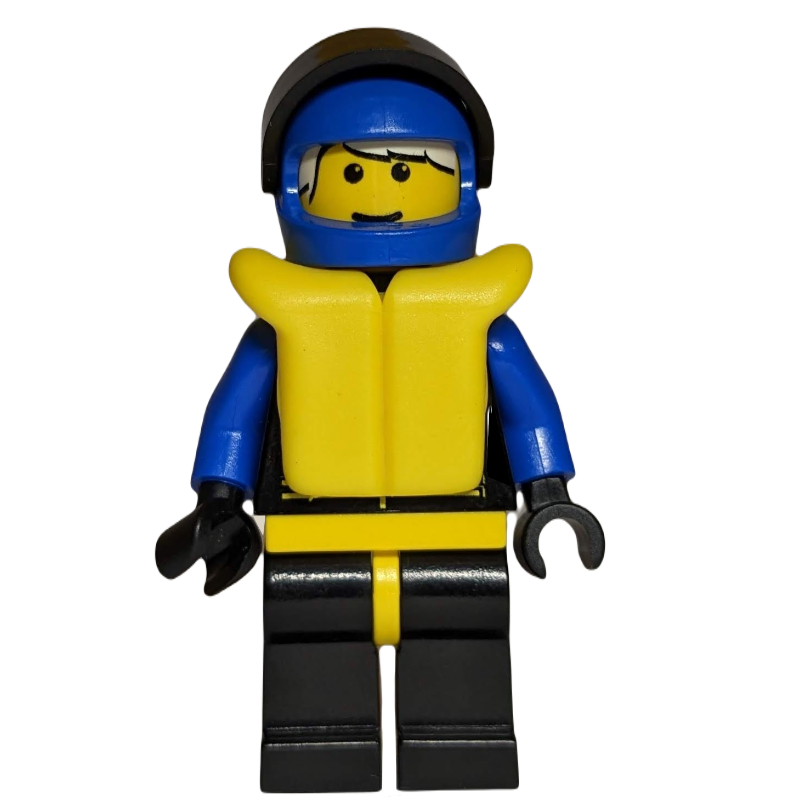 Lego Racer, Extreme Team, Black Jacket, Blue Helmet with Visor, Yellow Life Vest
