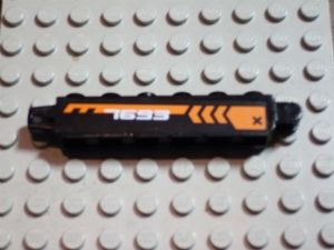 Lego Hinge Brick 1 x 6 Locking with Orange Chevrons and White '7693' Pattern on Both Sides (Stickers) - Set 7693