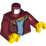 Lego Torso Jacket with Zipper and Pocket, Medium Blue Shirt Print, Dark Red Arms, Yellow Hands / Dark Red