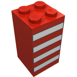 Brick 2 x 2 x 3 with White Stripes Black Outlined Print / Red