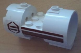 Lego Cylinder 3 x 6 x 2 2/3 Horizontal - Square Connections with Dark Red Stripes and Hexagon Pattern Right (Stickers) - Set 8085