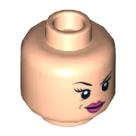 Minifig Head Red Harrington, Dark Pink Lips Eyebrow Raised / Scared Print / Light Nougat