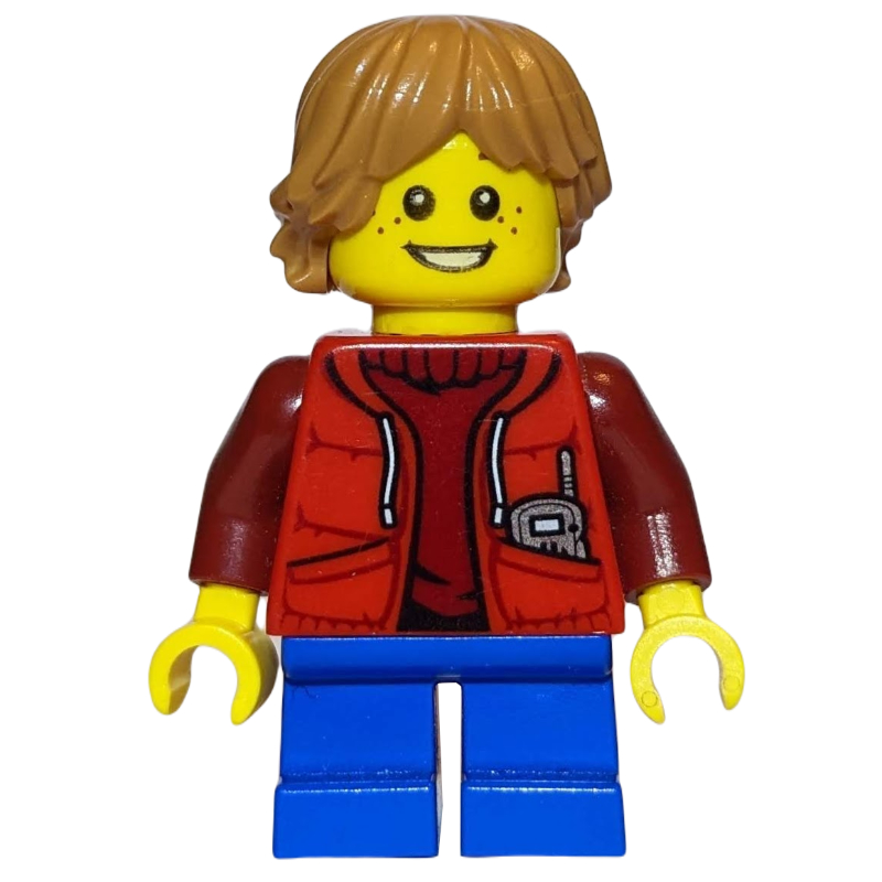 Lego Kid - Red Torso, Blue Legs, Medium Nougat Hair