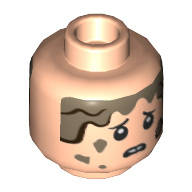 Lego Minifig Head Tim Murphy, Eyebrows, Mud, Scared / Smile Print / Light Nougat