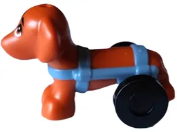 Dog, Mini Doll Style, Dachshund with Sand Blue Wheelchair Harness with Black Wheels (Friends Pickle)