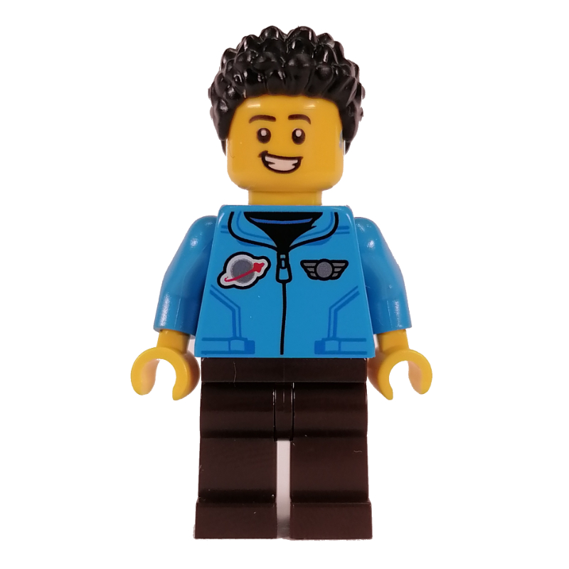 Lego Dark Azure Torso, Dark Brown Legs, Black Hair