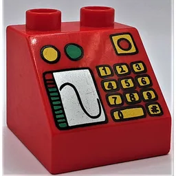 Duplo Brick 2 x 2 Slope 45° with Keypad and Display Print / Red