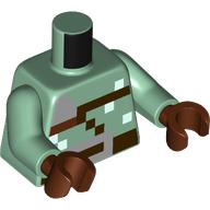 Lego Torso, Pixelated Dark Brown Strap, Belt, Silver Belt Buckle print, Sand Green Arms, Reddish Brown Hands / Sand Green