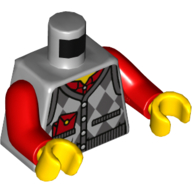 Lego Torso Sweater Vest with Light/Dark Bluish Grey Plaid, Red Shirt, Red Envelope Print, Red Arms, Yellow Hands / Light Bluish Gray