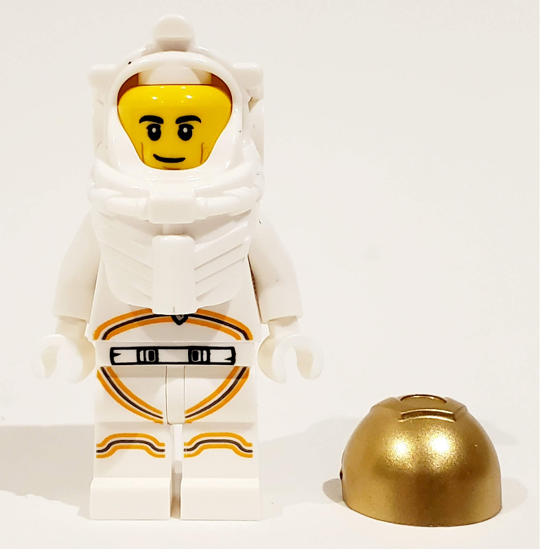 Lego Astronaut - White Torso and Legs, Orange Trim, Smirk, Black Eyebrows