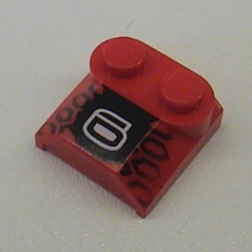 Lego Brick Curved 2 x 2 x 2/3 Two Studs and Lip End with 6 and Black Tyre Tread Print