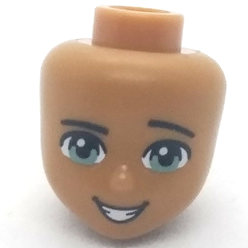 Lego Minidoll Head with Sand Green Eyes, Open Smile, Teeth / Medium Nougat