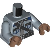 Lego Torso, Police/Guard Uniform, Black Straps, Belt, Dark Bluish Grey Tie, Sand Blue Arms, Medium Brown Hands / Sand Blue