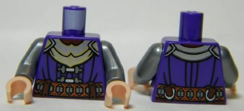 Lego Torso LotR Armor with Silver Chest Plate, Buckles, and Belt Pattern / Flat Silver Arms / Light Nougat Hands