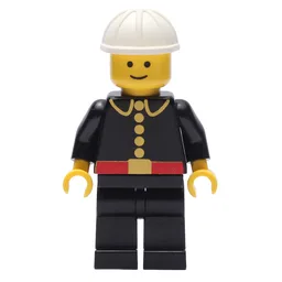 Fireman, Classic, Black Fire Jacket with Red Belt and Buttons, White Hard Hat