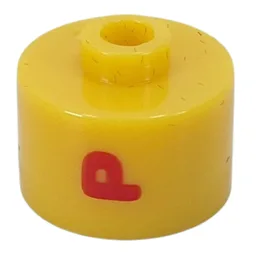 Pen Bead, Round Long, Flat Edge with Red 'P' Print / Yellow