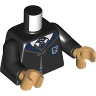 Lego Torso, Robe with Clasp, Dark Blue Collar, White Shirt, Dark Blue/White Tie, Ravenclaw Crest print, Black Arms, Warm Tan Hands / Black