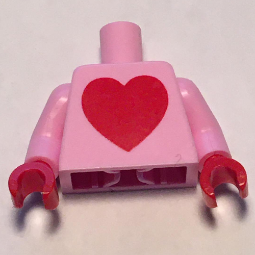 Lego Torso with Red Heart Print, Bright Pink Arms, Red Hands / Bright Pink