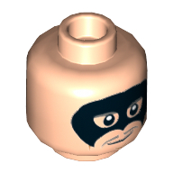 Lego Minifig Head Alfred Pennyworth, Black Eye Mask, Dark Bluish Gray Thin Mustache Print [Hollow Stud] / Light Nougat