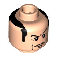 Lego Minifig Head Alfred Pennyworth, Thin Moustache, Black Sideburns, White Pupils Print [Blocked Open Stud] / Light Nougat