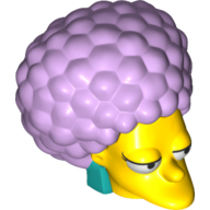 Lego Minifig Head Special, Simpsons, Patty with Dark Turquoise Earrings and Lavender Hair Print / Yellow