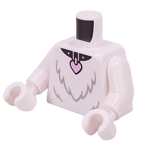 Lego Torso, Fur, Bright Pink Heart Pendant print, White Arms and Hands / White