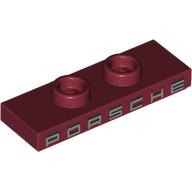 Lego Plate Special 1 x 3 with 2 Studs with Groove and Inside Stud Holder (Jumper) with Silver 'PORSCHE' print