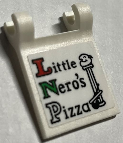 Lego Flag 2 x 2 Square with Flared Edge with 'Little Nero's Pizza' and Column Pattern (Sticker) - Set 21330