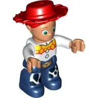 Duplo Figure with Cowboy Hat, Dark Blue Legs with Cow Skin Patches and Yellow Details on Shirts Print (Jessie) / White