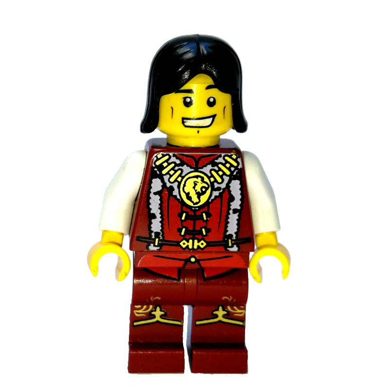 Lego Prince - Dark Red Torso, Dark Red Legs, Black Hair