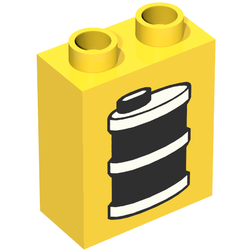 Lego Duplo Brick 1 x 2 x 2 with Oil Drum / Can Print / Yellow