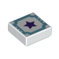 Tile 1 x 1 with Medium Azure Outline and Dark Purple Star Print