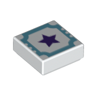 Lego Tile 1 x 1 with Medium Azure Outline and Dark Purple Star Print