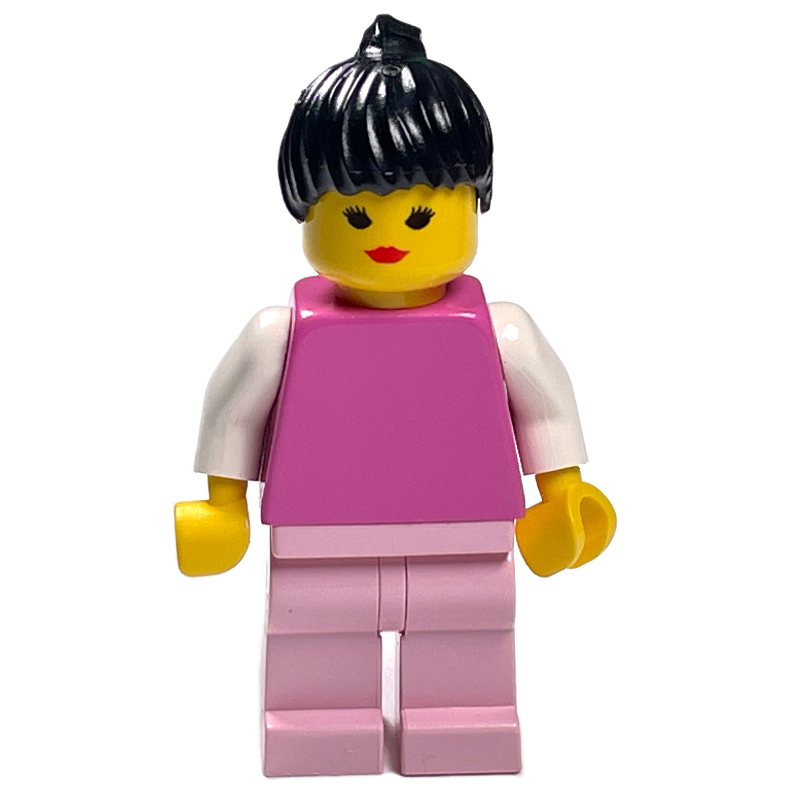 Lego Medium Dark Pink Torso, Pink Legs, Black Hair
