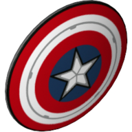 Lego Shield Round Bowed, Red, White, and Blue Circles with Star, Silver Trim Print (Captain America) / Dark Bluish Gray