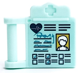 Lego Friends Accessories Medical Clipboard with Bar Handle with Dark Blue Heart, Ticked Boxes and ID Picture Pattern (Sticker) - Set 41394