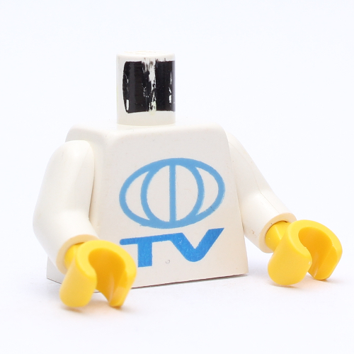 Lego Torso TV Globe Big Print, White Arms, Yellow Hands / White