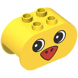 Duplo Brick 2 x 4 x 2 Rounded Ends with Bird Face Print / Yellow