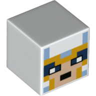 Lego Minifig Head Special, Cube with Pixelated Yellow and Bright Light Blue Sqaures, Dark Blue Eyes Print / White