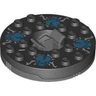 Turntable 6 x 6 Round Dark Bluish Gray Base with Black Top with Blue Skulls on White Print (Ninjago Spinner) / Black