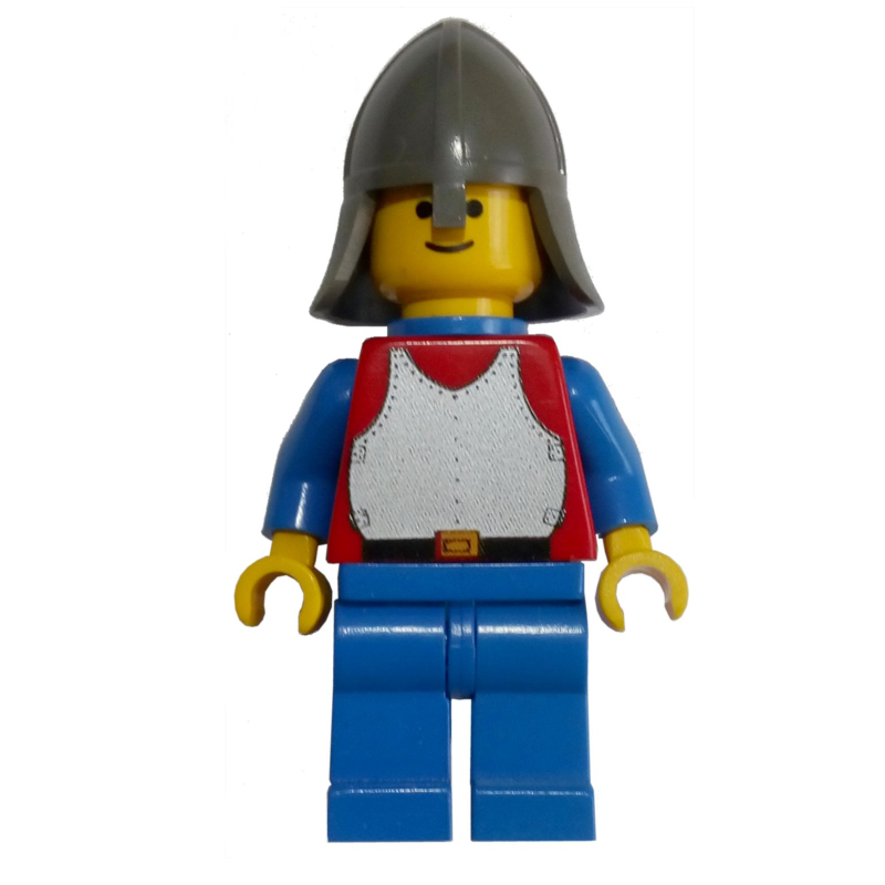 Lego Knight (Breastplate on Red) - Blue Legs, Dark Gray Neck-Protector, Plastic Cape