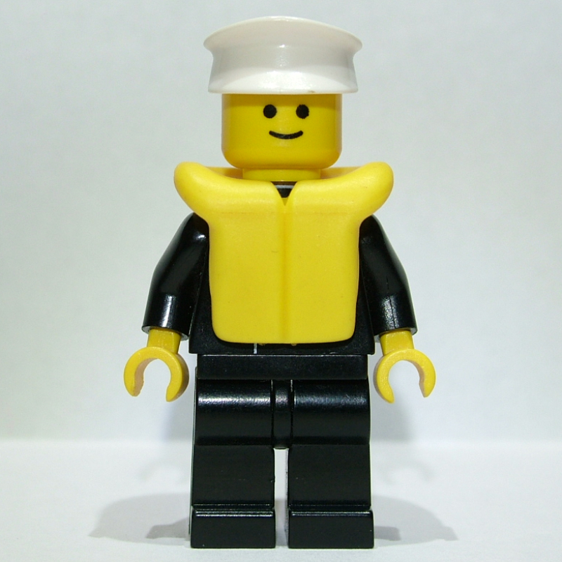Lego Boat Admiral, Black Suit with Gold Anchor, Yellow Life Vest