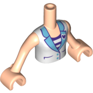 Lego Minidoll Torso Girl with White Vest with Dark Purple Heart over White and Dark Purple Striped Shirt Print, Light Nougat Arms and Hands / Light Nougat