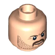Minifig Head Dan Reid, Beard Stubble, Moustache, Brown Eyebrows Print [Hollow Stud] / Light Nougat